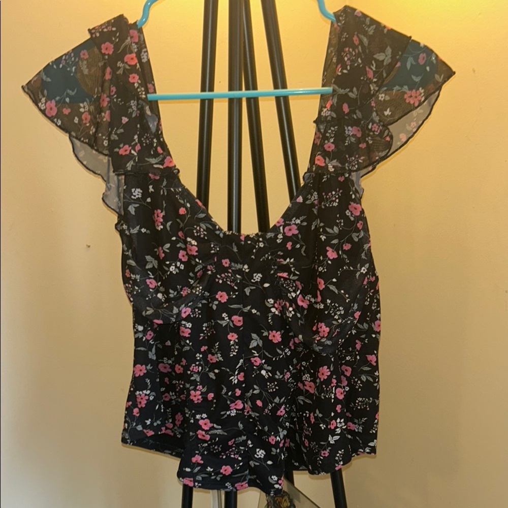 Floral Black and Pink Women's Top